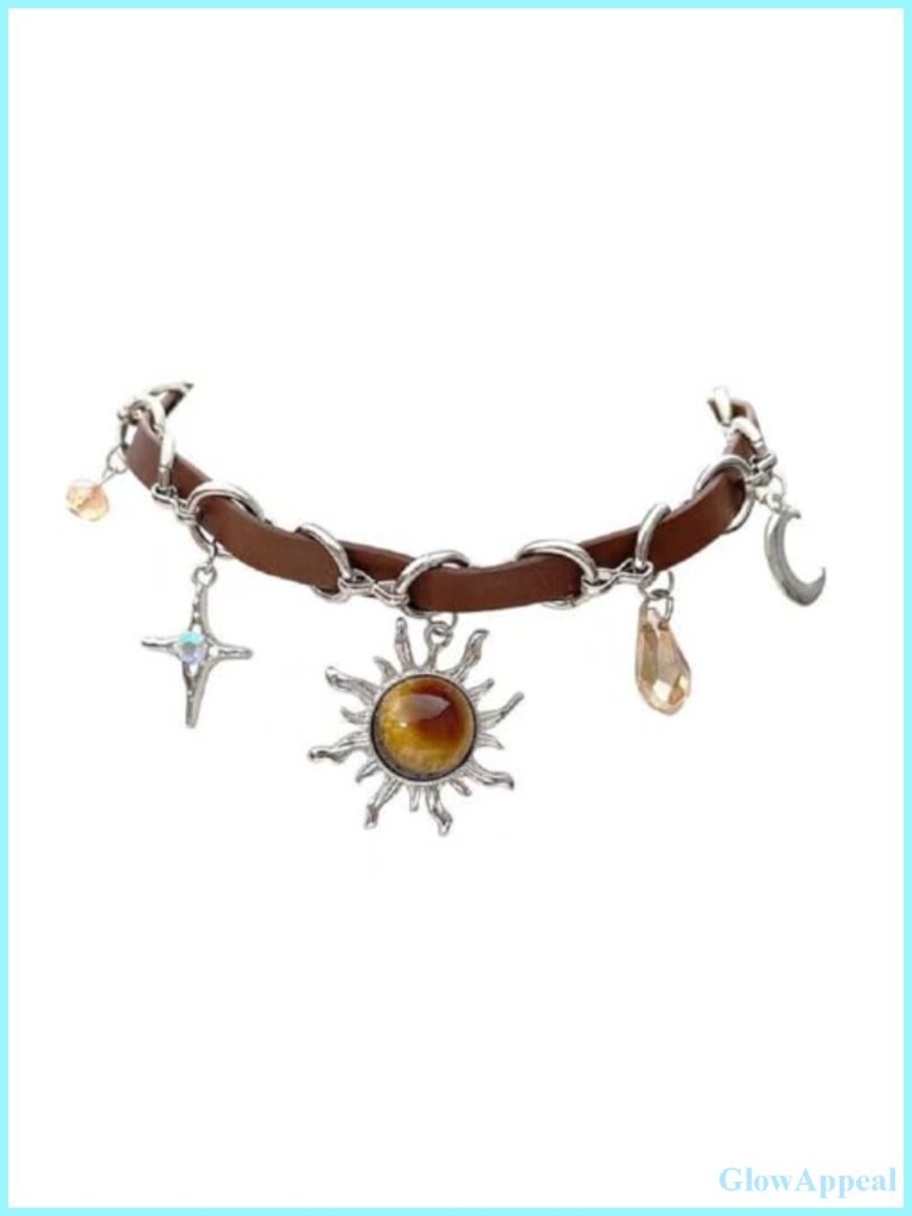 Faux Leather Sun Pendant Choker Necklace Goth Boho Style